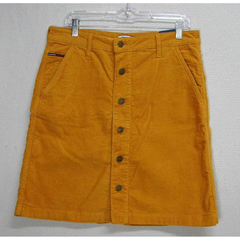 New Tommy Jeans Skirt Size 31 Inca Gold Yellow Corduroy Knee Length Button Frnt
